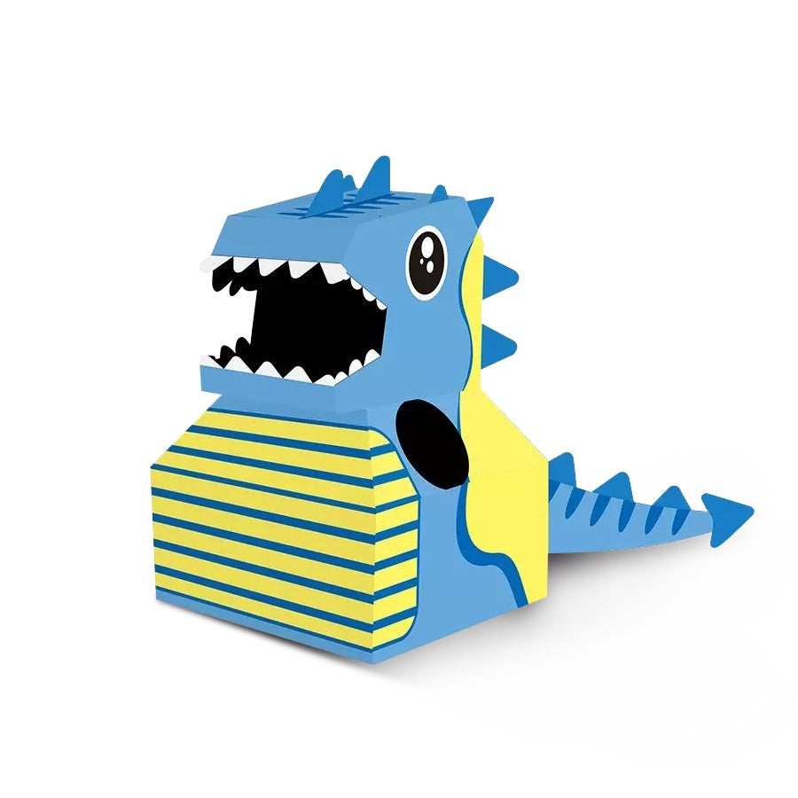 DIY Assembling dinosaur costumes in cardboard boxes