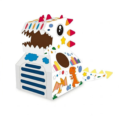 DIY Assembling dinosaur costumes in cardboard boxes